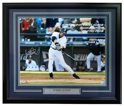 Foto firmada por Ichiro Suzuki enmarcada 16x20 Seattle Mariners Hit Record Ichiro certificado de autenticidad Foto 1 de 2