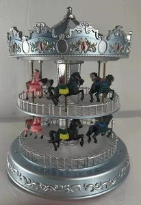 Christmas DoubleDecker Silver Glitter Horse Carousel Light-Up Decor Pan Asian - Picture 1 of 6