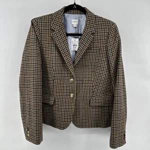 J.Crew Houndstooth Blazer Gold Buttons Wool Blend Lined Size 14 NEW - Picture 1 of 10