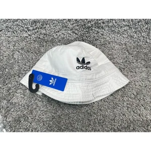 Adidas Original Unisex One Size Fits Most White Black Logo Canvas Bucket Hat New - Picture 1 of 10