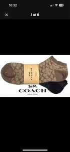 Authentic COACH 2 pairs Socks Beige/Brown and Black/Gray NEW with tags, Logo - Picture 1 of 4