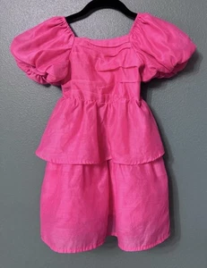 CAT & JACK Rose Pink Gauzy Organdy Puff Sleeve Easter Church Dress Girls S 6/7 - Picture 1 of 6