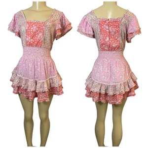 Abito Loveshackfancy Stanton Fragola Melange Cotone Increspato Fata Cottage Tg S - Foto 1 di 9