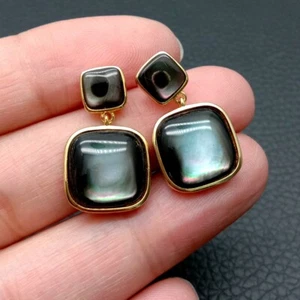 Natural Black Sea Shell Square Shape Earrings Stud Drop Earring Lady Jewelry - Picture 1 of 6