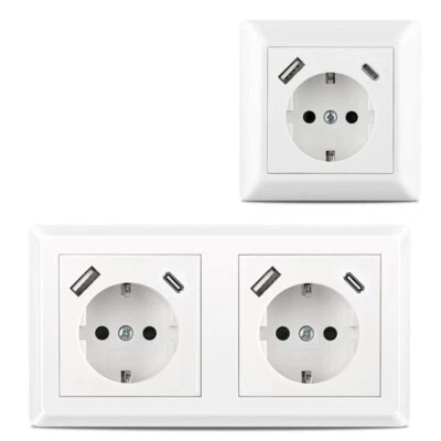 USB-A & USB-C Steckdose 250V Schnellladesystem für Gira 55 Standard Rahmen Weiß - Bild 1 von 4
