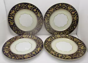 4 Hutschenreuther Bavaria Blue/Black with Gold Swans & Flowers Dinner Plates - Picture 1 of 12