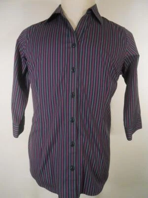 美丽女式大号Cabela紫色条纹长袖修身纽扣衬衫 — 第 1/4 张图片