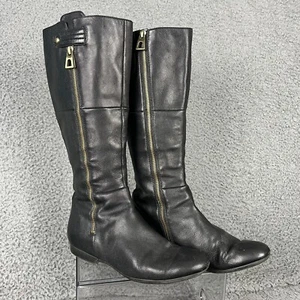 Enzo Angiolini Flat Riding Boots Womens 7.5 Black Leather Knee-high Side Zipper - Picture 1 of 10