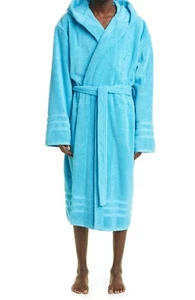 Balenciaga Men's Light Blue Embroidered Hotel Logo Hooded Bathrobe Size Medium - Bild 1 von 8