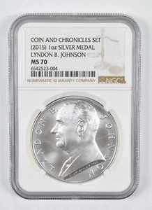 (2015) MS70 1oz Silver Medal Lyndon B Johnson Coin and Chronicles NGC - Picture 1 of 5