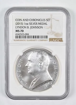 (2015) MS70 1oz Silver Medal Lyndon B Johnson Coin and Chronicles NGC - Image 1 of 4