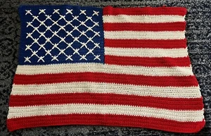 Vintage Crochet Throw/Table Toper/ American Flag - Patriotic 25” H X 40” W - Picture 1 of 2