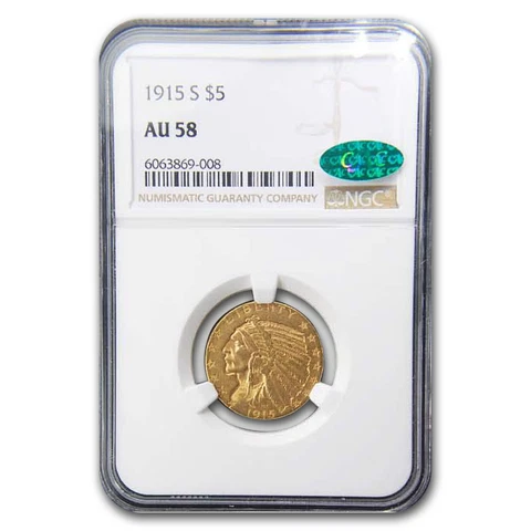 1915-S $5 Indian Gold Half Eagle AU-58 NGC CAC - SKU#258183 Cover