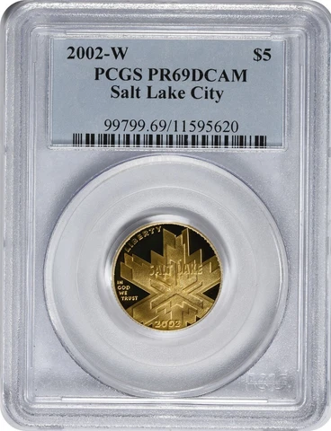 2002-W Salt Lake City Olympics $5 Gold Five Dollar Proof Commem. PR69DCAM PCGS Cover