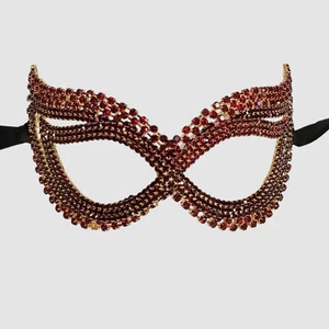 Linda's Women Red Gold Crystal Cat Eye Masquerade Mask - Picture 1 of 9