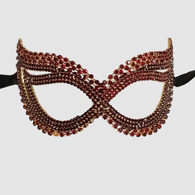 Linda's Women Red Gold Crystal Cat Eye Masquerade Mask - Image 1 of 4