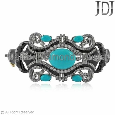 Natürlich Pflastern Diamant Türkis Edelstein 925 Silber Victorian Armreif Gift - Bild 1 von 4