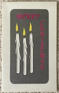 Unused Christmas Three Flame Candles Pink Letters Vtg Greeting Card 1950s 1960s - Picture 1 of 4