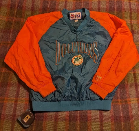 Miami Dolphins Men's L Vintage 90s NFL PullOver Logo 7 Windbreaker Jacket Blue Cover