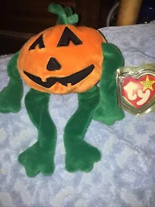 Zucca di Halloween Ty Beanie Baby Babies arancione Pumkin' con etichetta protettiva 1998 - Foto 1 di 6
