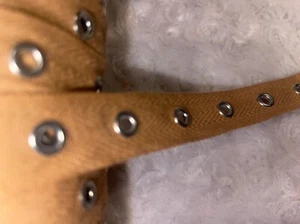 4 yards dark caramel cotton twill trim tape with silver eyelets grommets 1" wide - Picture 1 of 2