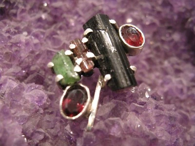 Colgante Artesanal Turmalinas Naturales y Granates Plata de Ley 925 Foto 1 de 4