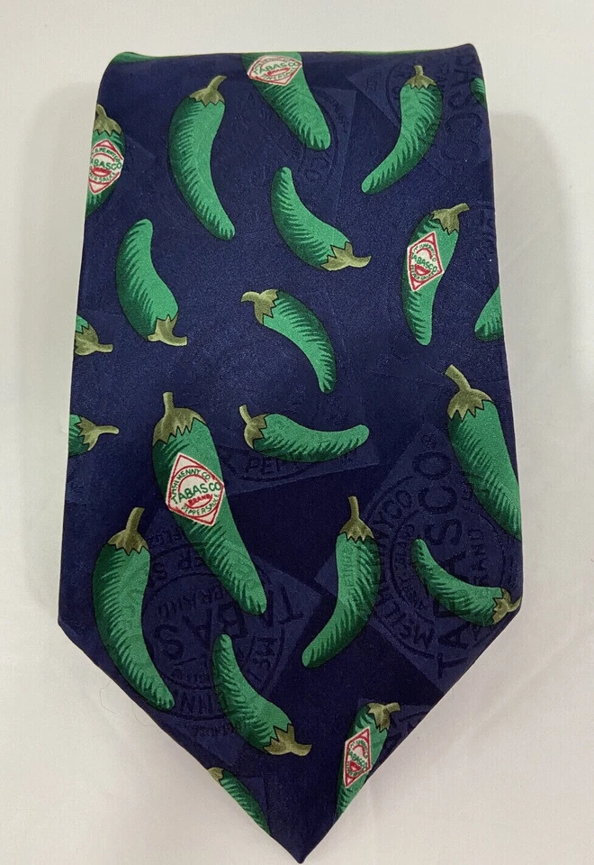 Corbata Tabasco Para Hombre Verde Seda Chili Pimientos Punto Azul Estampado Azul Verde Foto 1 de 4