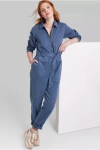 Ascot And Hart Women's Brand New Utility Blue Zipper Jumpsuit SzS - Picture 1 of 16