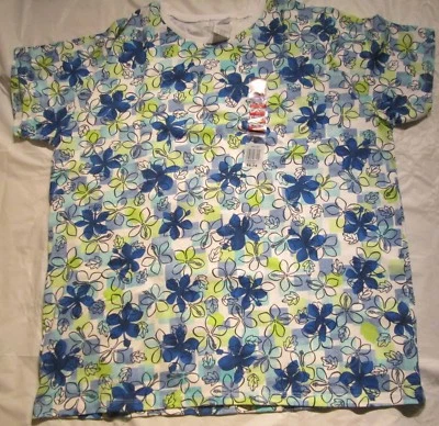 Women Just My Size Hanes T-Shirt Printed 1X 14W/16W Hibiscus Squares 100% Cotton - Image 1 of 2