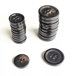 A Lot of 10 Genuine Horn Buttons for Suit, Jacket, Blaze 4-Hole Flat Black - Picture 1 of 8