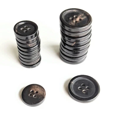 A Lot of 10 Genuine Horn Buttons for Suit, Jacket, Blaze 4-Hole Flat Black - Image 1 of 4