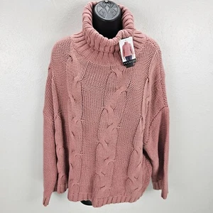Premise Studio Cable Knit Cowl Turtle Neck Pink Rose Pullover Sweater Size Large - Picture 1 of 15