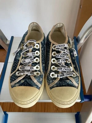 CHRISTIAN DIOR Denim Embroidered Walk'N'Dior Low Top Sneakers Size 36EU - Image 1 of 4