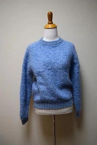 Maglione girocollo M.V melville blu chiaro feltro lana boucle maglia sfocata taglia S/M - Foto 1 di 4