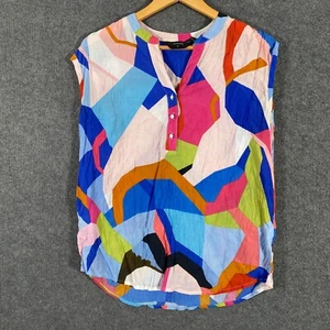 Givoni Shirt Womens 10 Blue Pink Top Button Up Popover Colourful Tunic Z122 - Picture 1 of 10