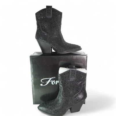 Botas al tobillo Forever River con diamantes de imitación adornadas en punta negras para mujer 6 Foto 1 de 4