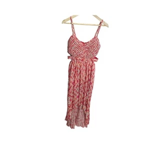 Marciano Maxi Dress Sz 8 Orange Geometric Hi Low Cutout Side Sleeveless Chiffon - Picture 1 of 8