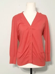 Witchery Size Medium Tangerine Orange Cotton Knit Button Up Cardigan Lightweight - Foto 1 di 8