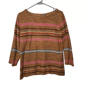 American Living Womens 3/4 Sleeve Brown Multicolor Striped Sweater 70s Style XL - Picture 1 of 3