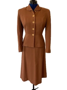 Vintage 1940's Women's Handmacher Brown Wool/Gabardine Suit - Size 4/6 - Picture 1 of 13