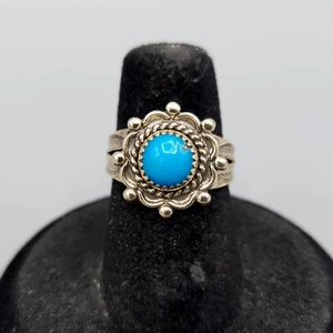 Glocke Handelsposten runder Türkis Sterlingsilber Jakobsmuschel Heiligenschein Ring Größe 5,75 3 g - Bild 1 von 12