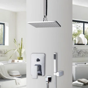 Bathroom 8“ Rainfall Mixer Shower Units Ceiling Mount Chrome Brass Handheld Taps - Picture 1 of 10