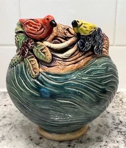 Judy Brater Art Pottery Vase with Birds Handmade Signed - Picture 1 of 14