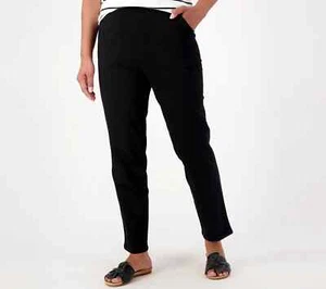 Denim & Co. Black Elastic Waist Pants Casual Cotton Stretch Pockets XS-Small NWT - Picture 1 of 7