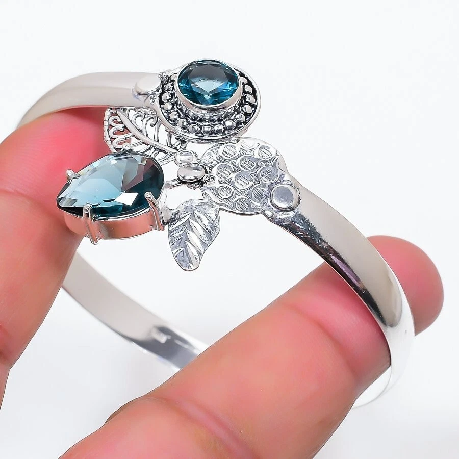 London Blue Topaz Gemstone 925 Sterling Silver Jewelry Adjustable Cuff Bracelet - Image 1 of 1