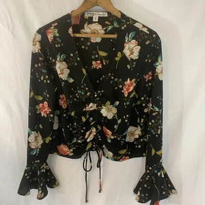 Gypsies & Moondust Boho Floral Cinched Front Top Bell Sleeves VNeck Gr. M - Bild 1 von 11
