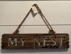 MY NEST Decorative Wood Wall Sign Brown Hanger Decor 19inch primitive, rustic - Picture 1 of 14
