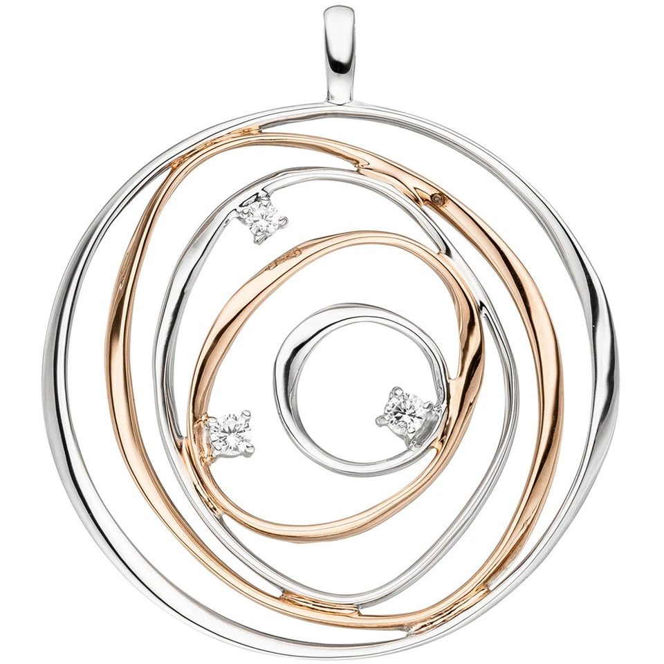 Ciondolo IN Ovale & Cerchio Con 3 Zirconia 925 Argento Oro Rosso Placcato Donna - Immagine 1 di 1