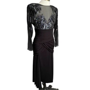 Vintage 80s Casadei Black Sequin Sheer Formal Midi Dress - 4/6 ๐บ๐ธ - Picture 1 of 12