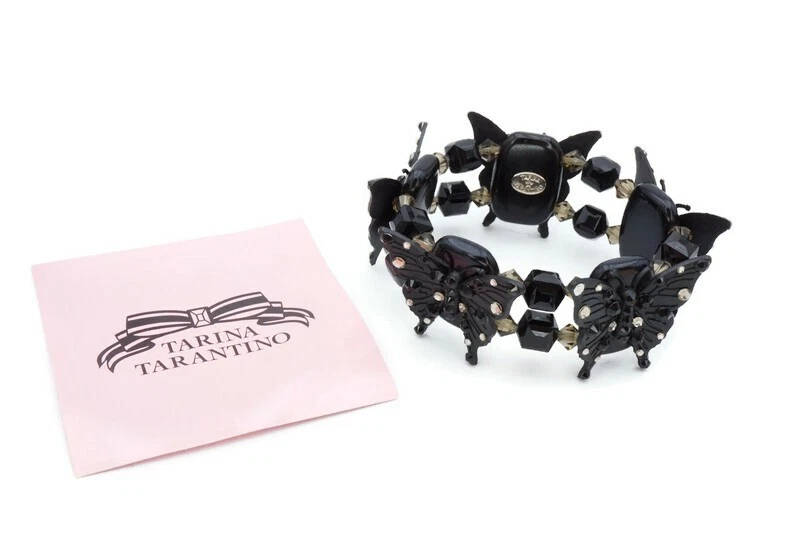 Браслет-бабочка Tarina Tarantino 7 дюймов черный кристалл люцит эластичный с чехлом - Изображение 1 из 1